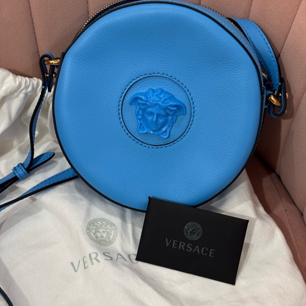 Versace Light Blue Round Crossbody Bag
